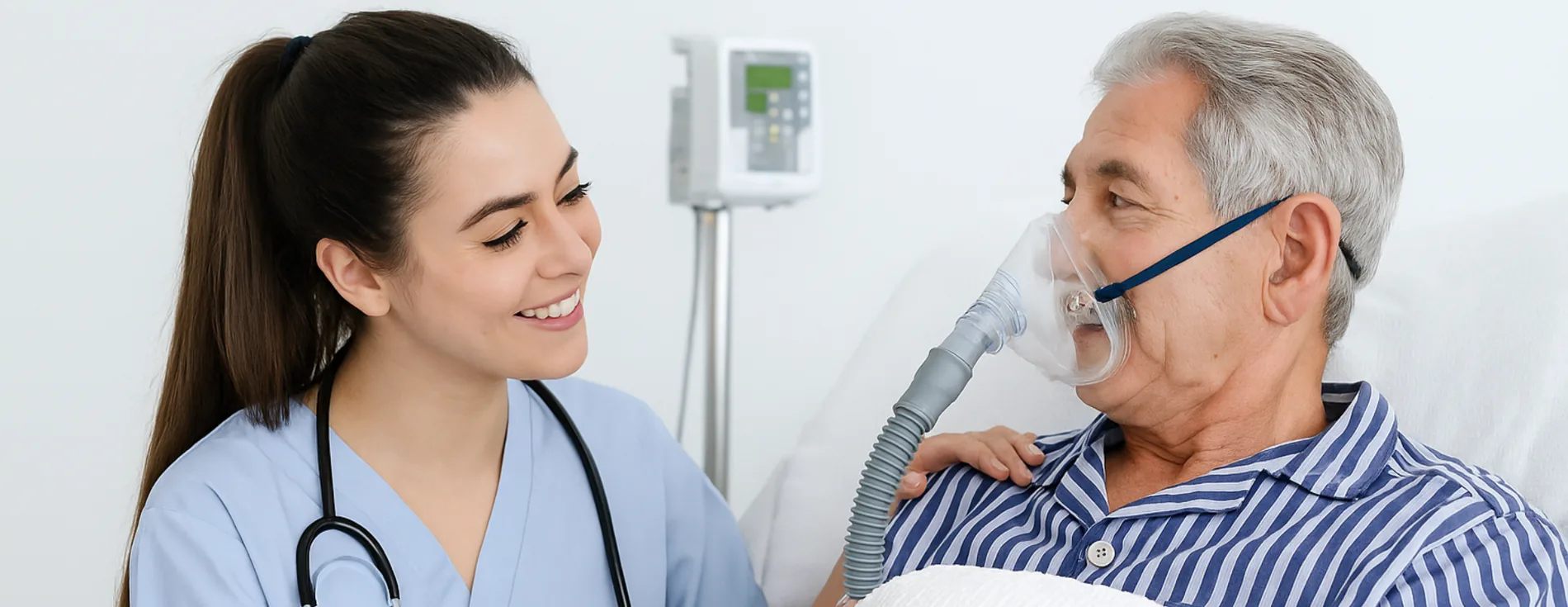 Pflegefachkraft betreut Patienten in der außerklinischen Intensivpflege